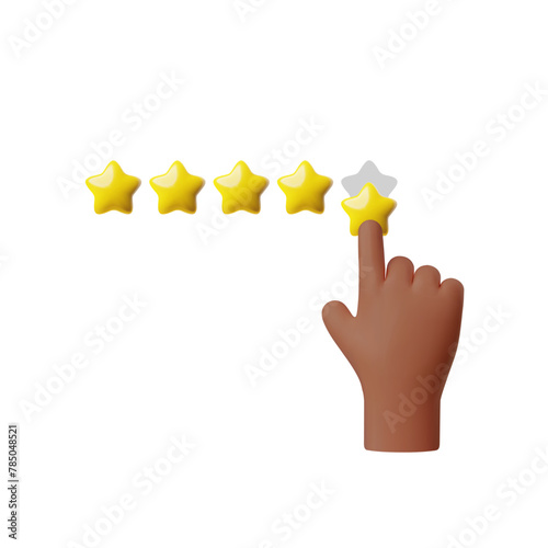 Hand pointing to five stars rating, forefinger push to top rate, hand give positive feedback 3D vector, customer review