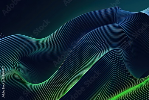 Abstract dark blue mesh gradient with glowing green curve lines pattern textured background Modern and minimal template with copy space Vector illustration