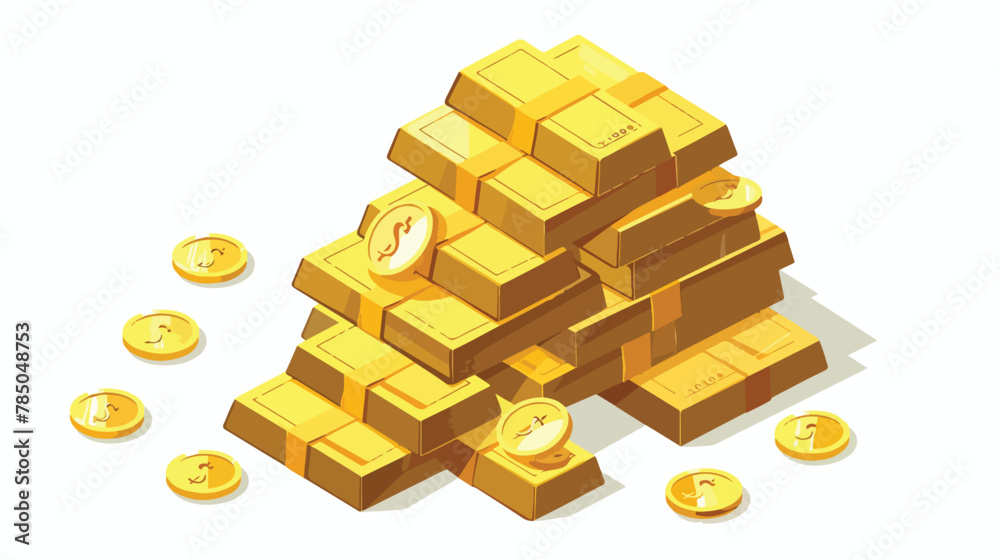 Big stacked pile of cash. Some gold bars and coins.