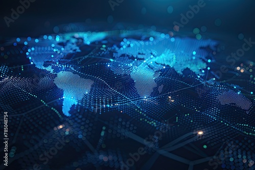 Wolrd map technology, Abstract graphic world map illustration on blue background big data and networking concept 3D Rendering