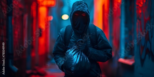 Shady Figure Sneaking Through Ominous Dark Alley With Bag of Stolen Goods