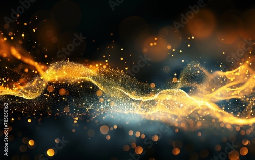 bright golden wave particles in the dark background