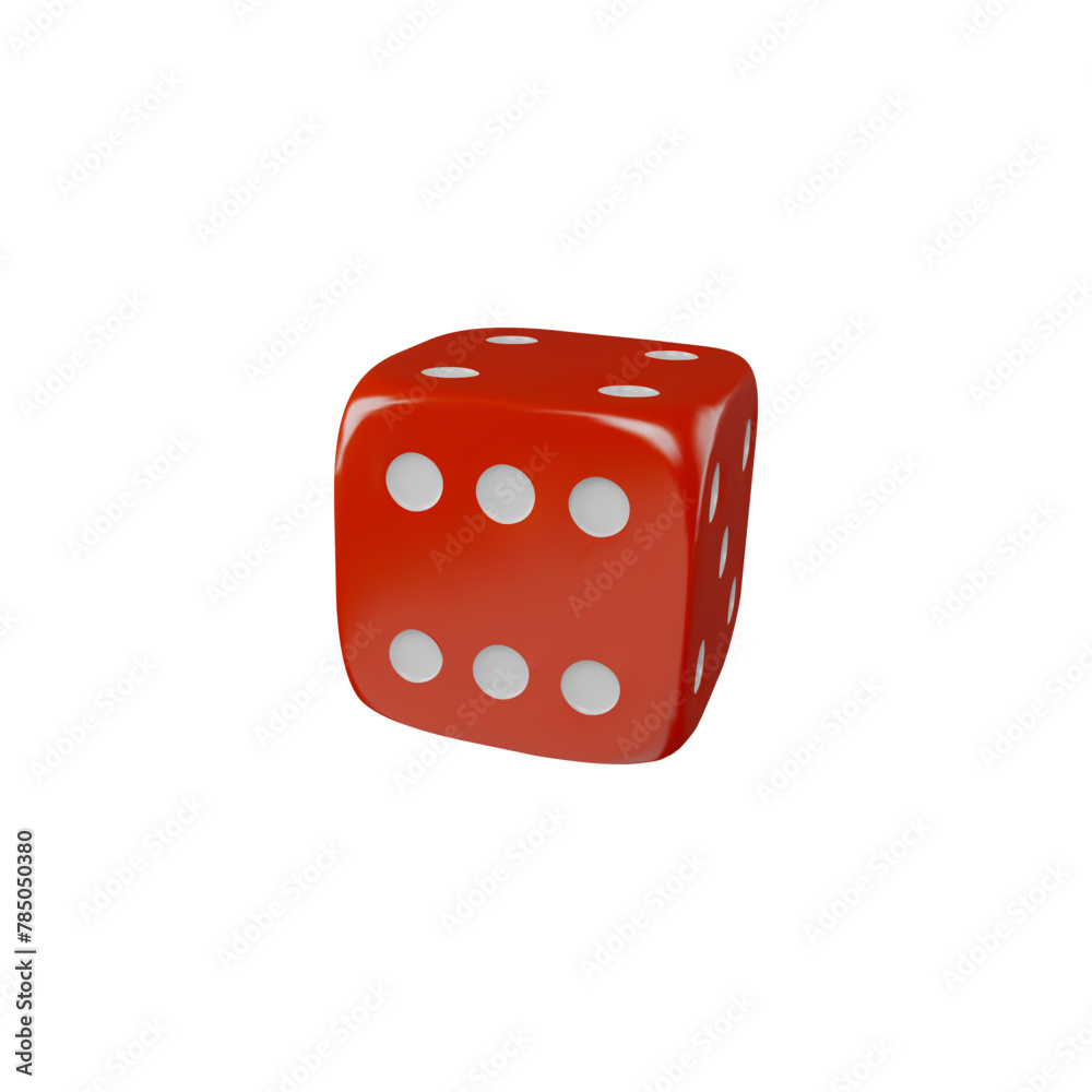 Realistic game dice falling 3d vector, red cube with six white dots on front, gambling board games design, casino, craps Realistic game dice falling 3d vector, red cube with six white dots on front, gambling board games design, casino, craps
