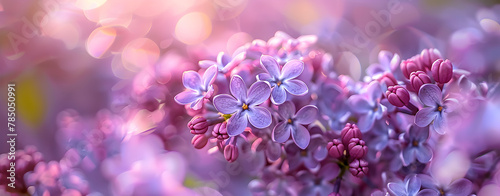 Purple lilac flowers blossom in garden, spring background. Abstract floral over pastel colors with soft style for spring۔