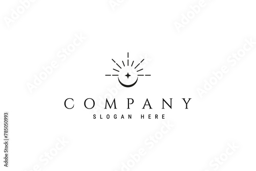 Vector logo abstract image of the sun and crescent moon in the center with a star
