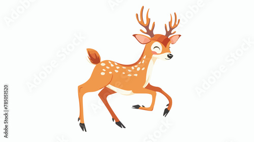Brave deer animal jumping sticker. Beautiful forest 