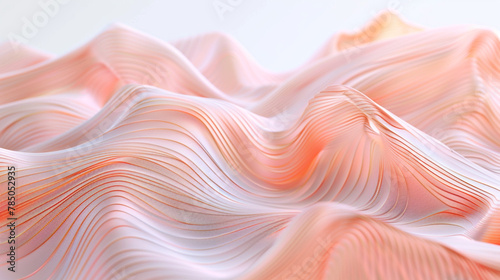 Soft peach 3D weavings create a tender mesh, a soothing visual caress on white.