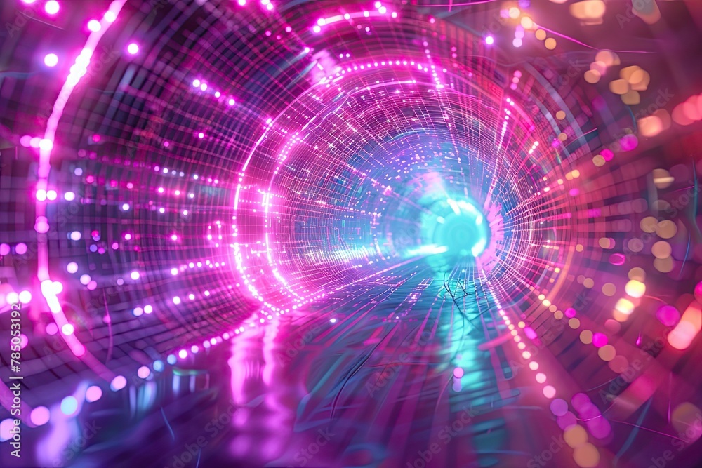 Flying Through Emerging Wireframe Tunnel Loopable Multi Colored Version Technology Innovation Computer Network