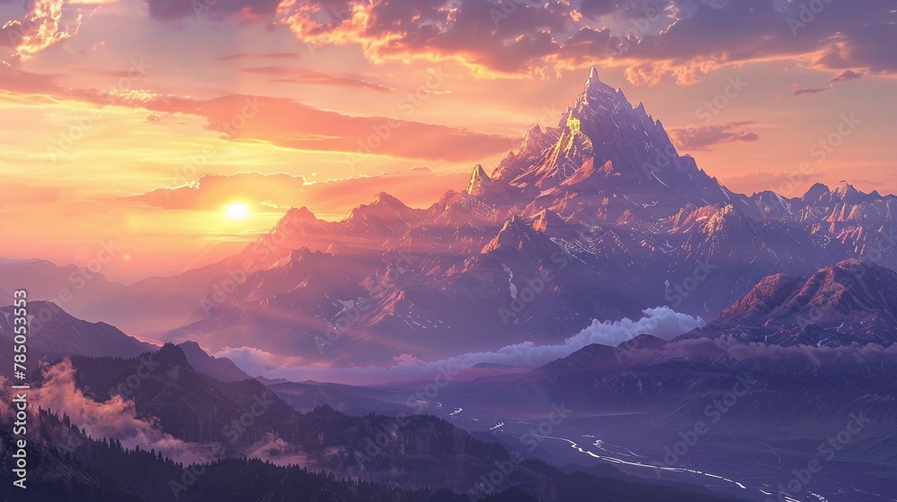 A panoramic Earth Day sunrise over a vast mountain range, a reminder of natures grandeur