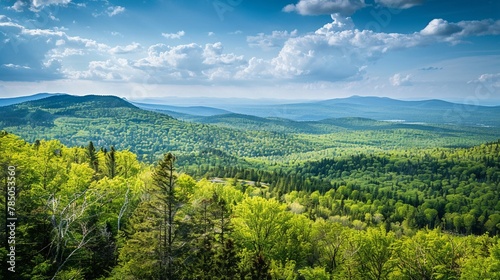 A scenic overlook with views of a sprawling forest  appreciating Earth Day