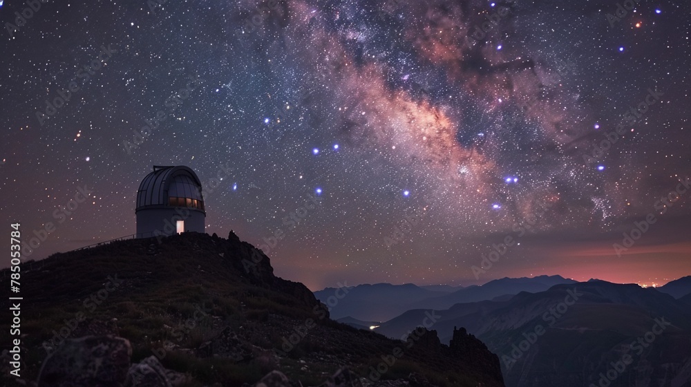 Earth Day celebration at a highaltitude astronomical observatory, stars over mountains