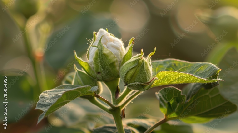 Details of a cotton plant beginning to bloom Details of a cotton plant beginning to bloom