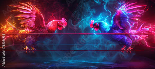 cockfighting on the neon boxing ring