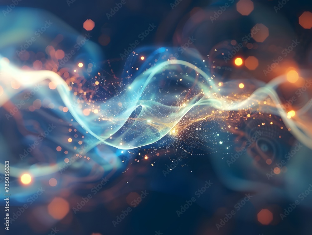 Entangled particle, quantum entanglement concept with particles and energy flow, Entangled particle, quantum entanglement concept with particles and energy flow,