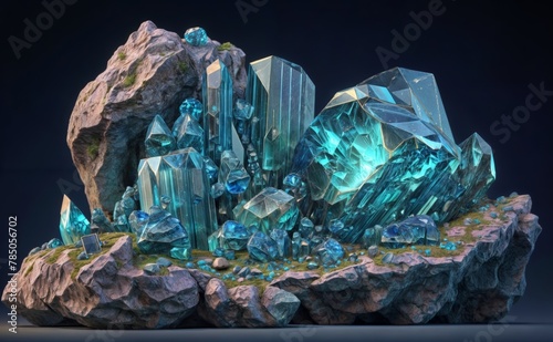 Aquamarine on a rock. photo