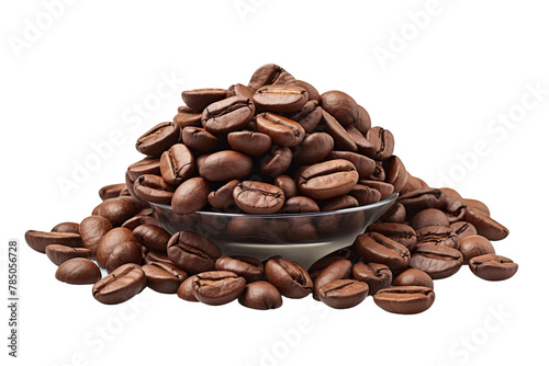 Aroma Dance: Bowl of Coffee Beans. On White or PNG Transparent Background.
