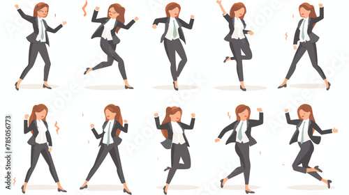Business woman poses and actions set. Front background view