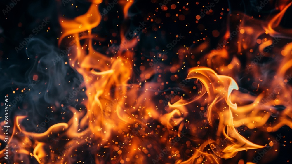 Obraz premium fire on black, a close-up of vibrant, dancing flames against a black background