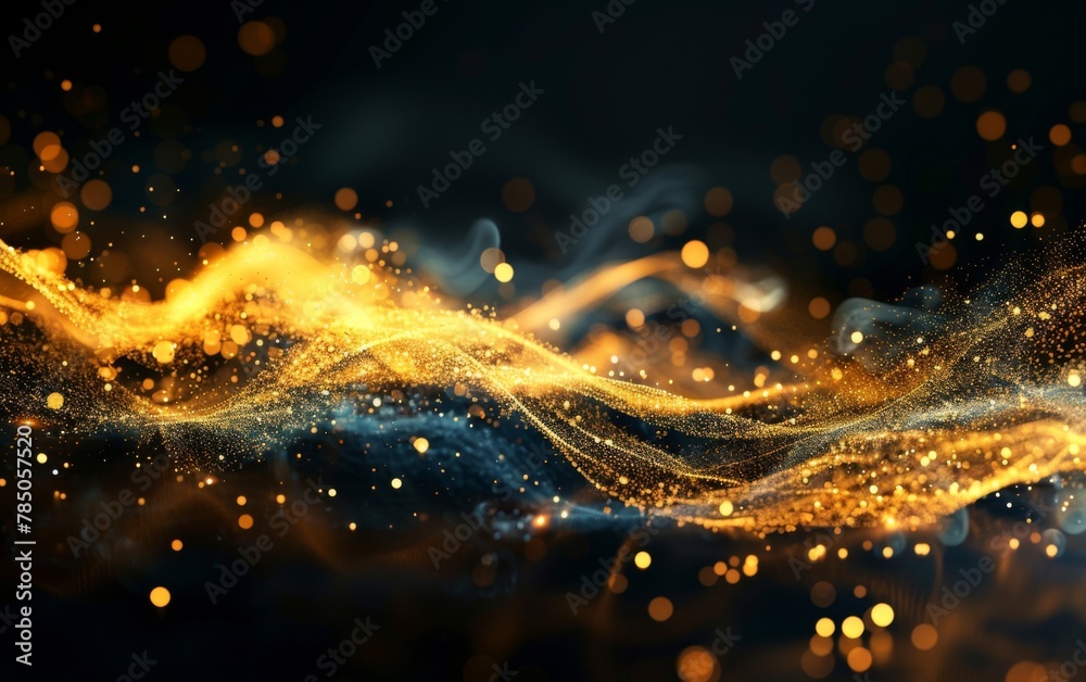 bright golden wave particles in the dark background