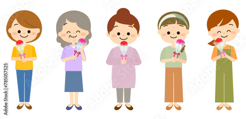母の日の花をもらって喜ぶ女性セット