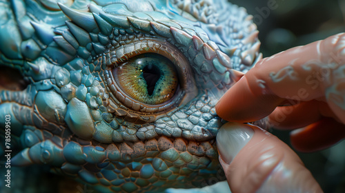 A closeup of an animators hand bringing to life a fantasy creature that blends elements of magic and technology © Ummeya
