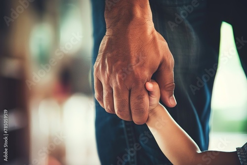 Close-up of a father holding his child's hand, symbolizing love and support.