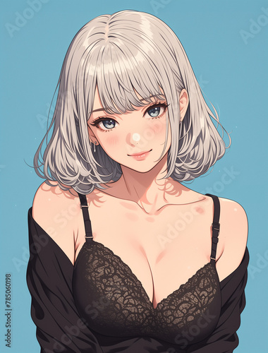 漫画、アニメタッチの下着姿の女性イラスト