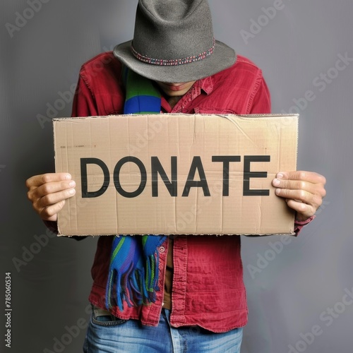 Anonymous Person Holding Donation Sign photo