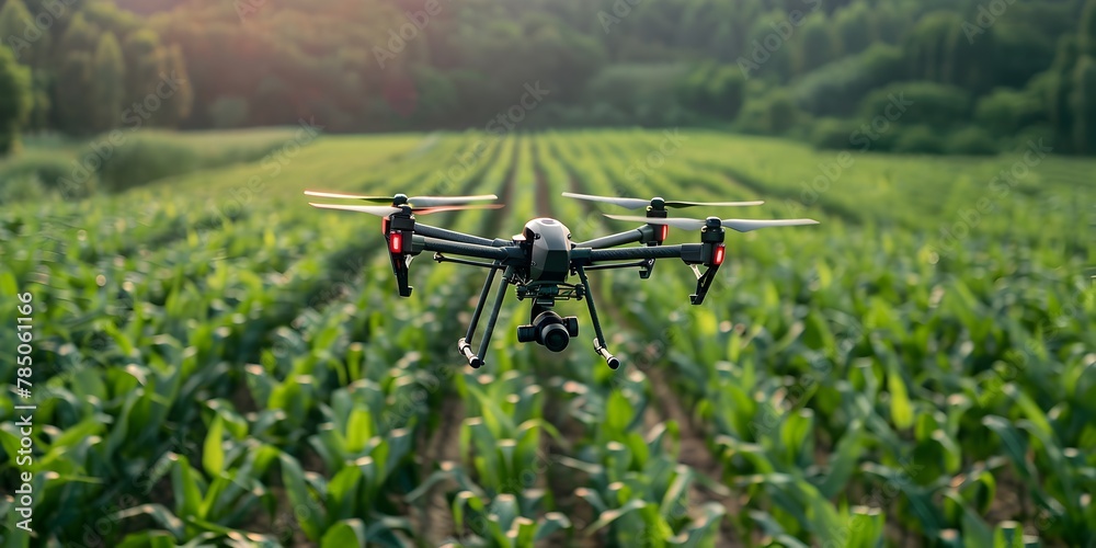 Naklejka premium Aerial Drone Mapping Cornfield for Precision Agricultural Planting and Optimization