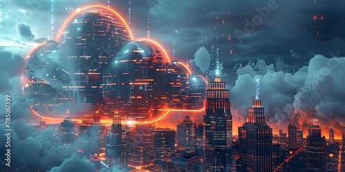 Futuristic City Skyline Symbolizing the Widespread Adoption of Cloud Computing and Digital Data Infrastructure