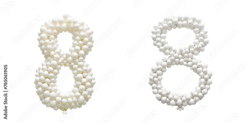 Number 8 Made From Balloon White Color Happy Birthday , Isolated On Transparent, PNG