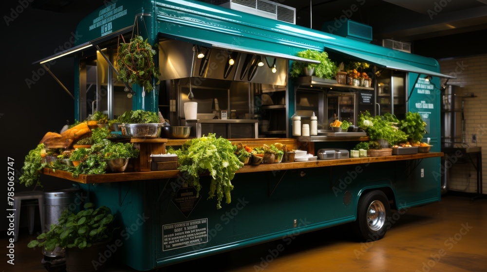 Food truck offering delicious meals in eco-friendly packaging for sustainability conscious customers