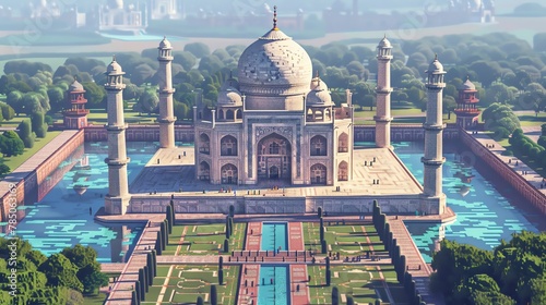 the intricate architecture of the Taj Mahal into a minimalist aerial masterpiece