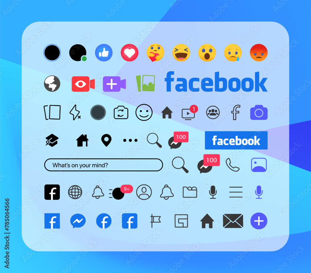Facebook button icon. Set screen social media and social network ...