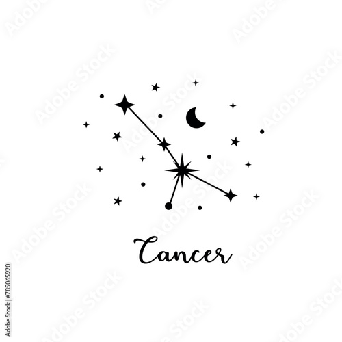 Cancer zodiac sign with moon and stars