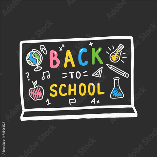 Colorful Back to School Chalkboard Illustration With Educational Icons and Symbols