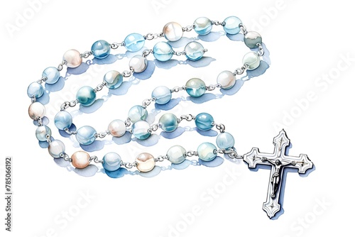 Illustration of a rosary with a cross on a white background