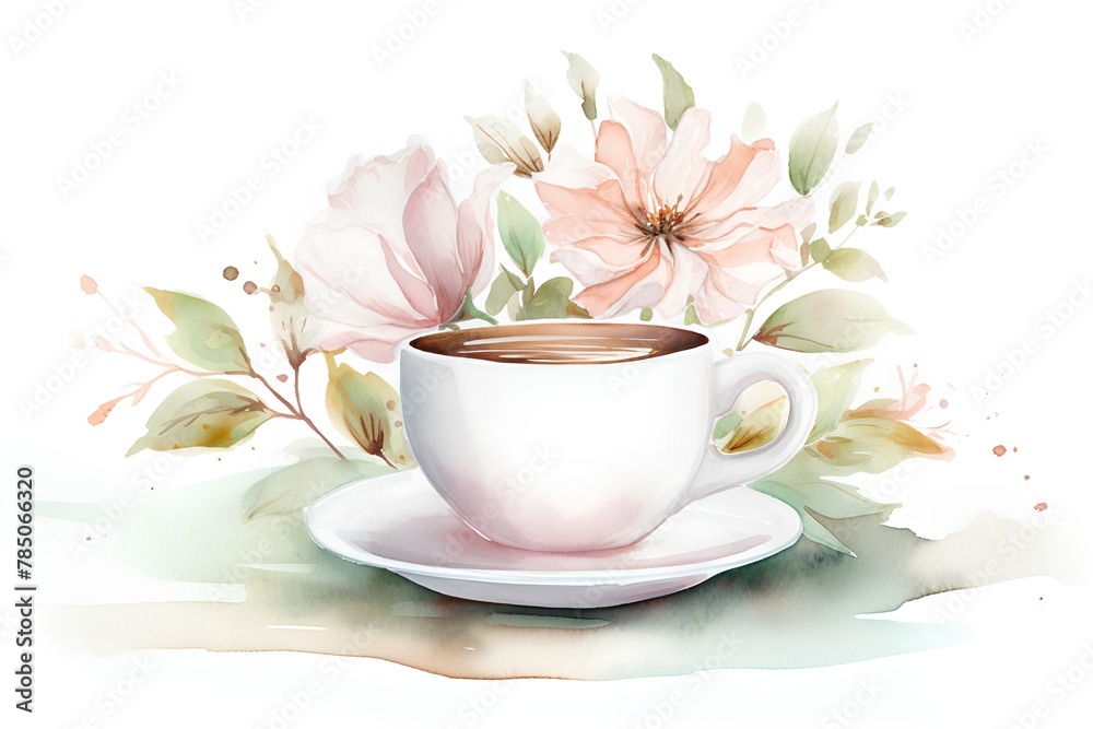 Cup of coffee with watercolor flowers. Hand drawn illustration. Cup of coffee with watercolor flowers. Hand drawn illustration.