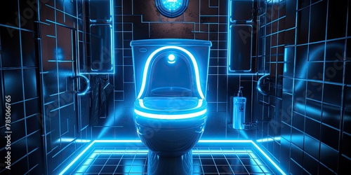 Stylish toilet with sleek neon lighting, blending functionality with modern aesthetics. photo