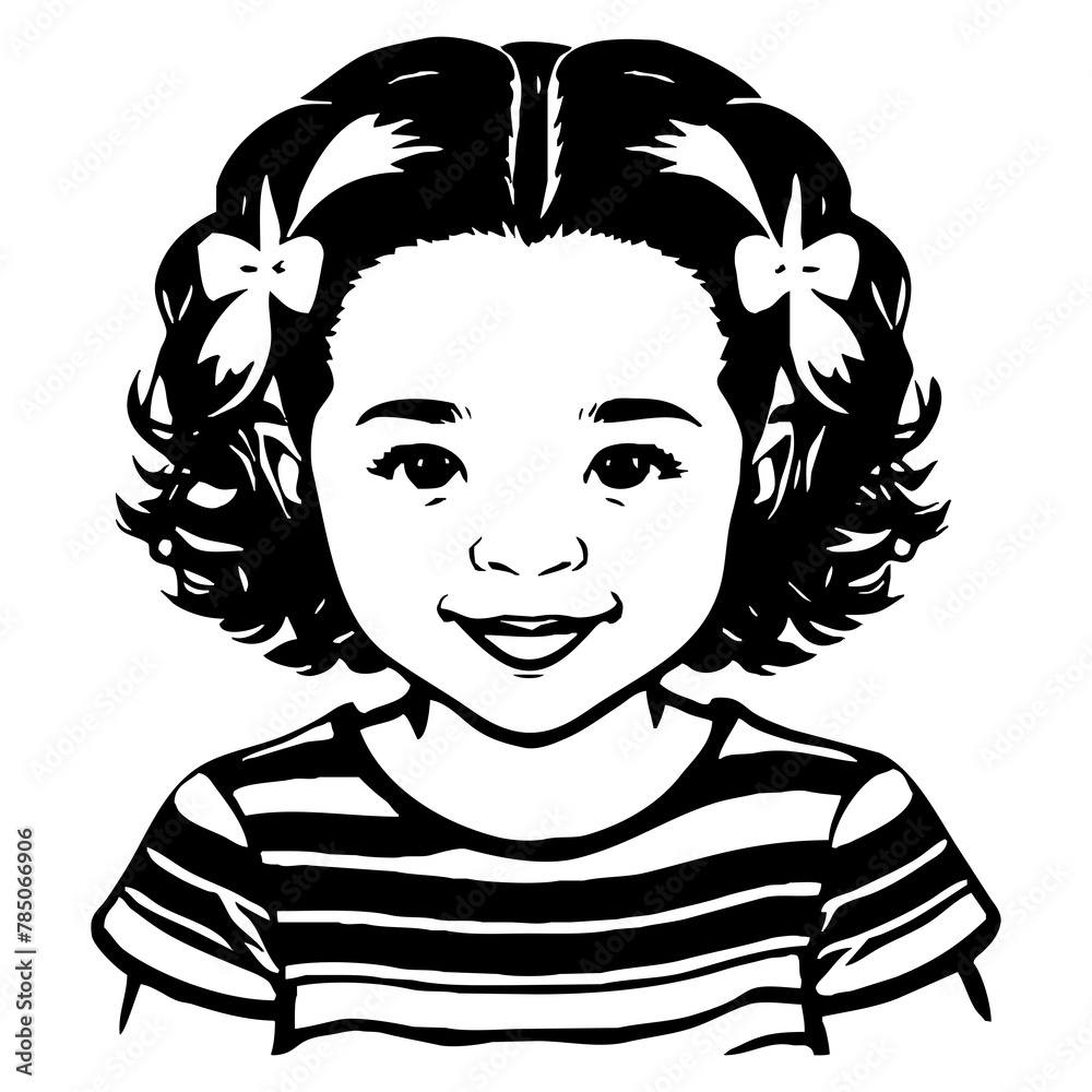 Fictional child character. Black and white cartoon for coloring. Generated by Ai Fictional child character. Black and white cartoon for coloring. Generated by Ai