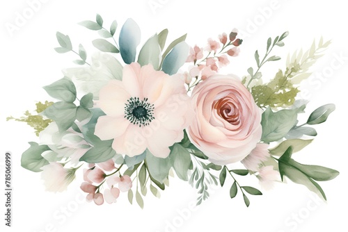 Beautiful vector card with anemone flowers and eucalyptus.