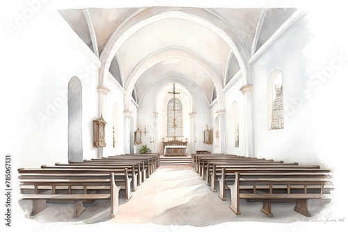 Digital watercolor painting of the interior of the church of St. Francis of Assisi