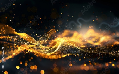 bright golden wave particles in the dark background