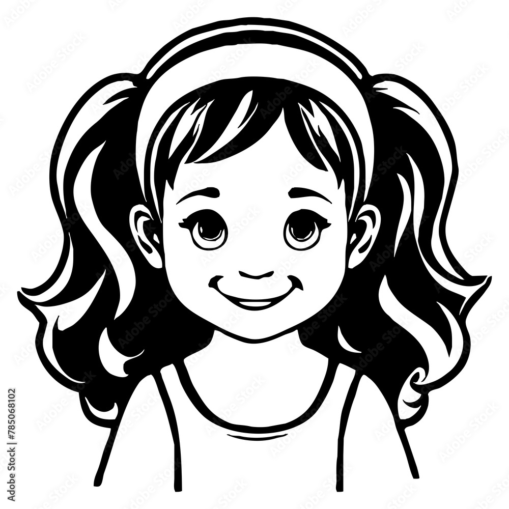 Fictional child character. Black and white cartoon for coloring. Generated by Ai Fictional child character. Black and white cartoon for coloring. Generated by Ai