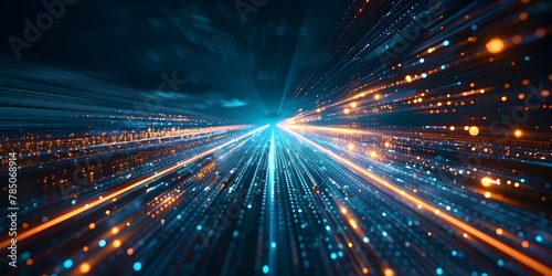Futuristic Light Streaks Racing Across Darkened Cyber Grid Depicting Rapid Data Movement