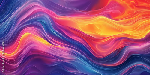 Vibrant and colorful abstract pattern resembling waves or fluid art with a dynamic blend of blue, purple, pink, orange, and yellow. © TESS