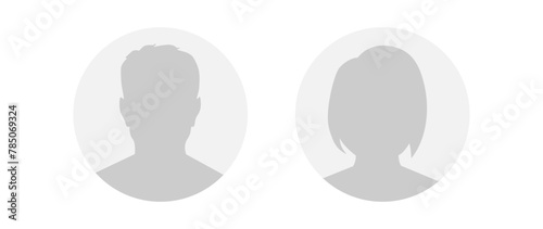 Vector flat illustration in grayscale. Round icons of man and woman. Avatar, user profile, person icon, profile picture. Suitable for social media profiles, icons, screensavers and as a template.