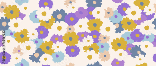Vector illustration seamless. Flowers on a light background. Cute printable template. Ideal as a saber for textile design, cards, screensavers, posters, etc.