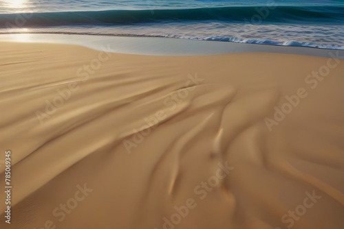 abstract sand beach from above with light blue transparent water wave and sun lights  summer vacation background concept banner with copy space  natural beauty spa Generative AI