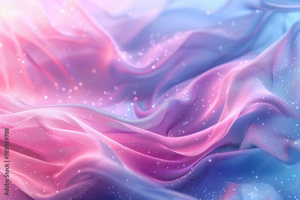 Obraz premium Delicate fluid organza fabric featuring pink and blue colors and tiny starry lights abstract wallpaper background